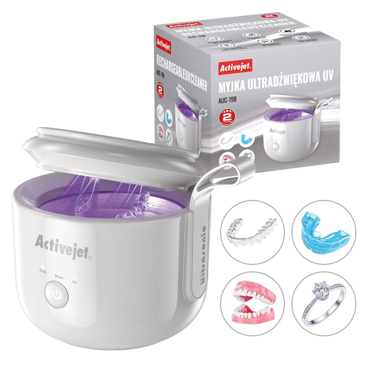 Myjka ultradźwiękowa UV Activejet AUC-198 bezprzewodowa