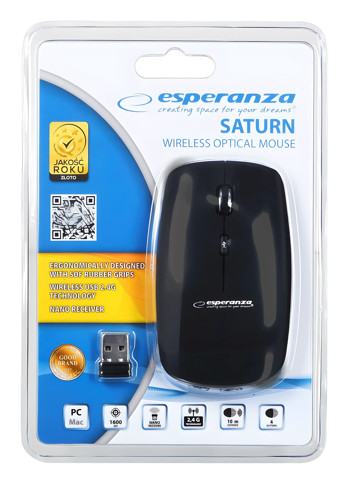 Mysz Esperanza EM120K - Optyczna, 1600 DPI, Czarna