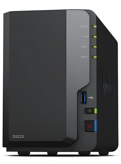 Dwudyskowy serwer NAS Synology DS223 Kluczowe specyfikacje: - Typ: Serwer plików NAS - Marka: Synology - Model: DS223 - Obsługa: 2 dyski HDD/SSD - Procesor: Realtek RTD