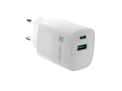 Ładowarka sieciowa Natec Ribera GAN 30W, 1x USB-A, 1x USB-C, biała