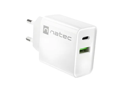 Ładowarka sieciowa Natec Ribera USB-A + USB-C 20W Biała