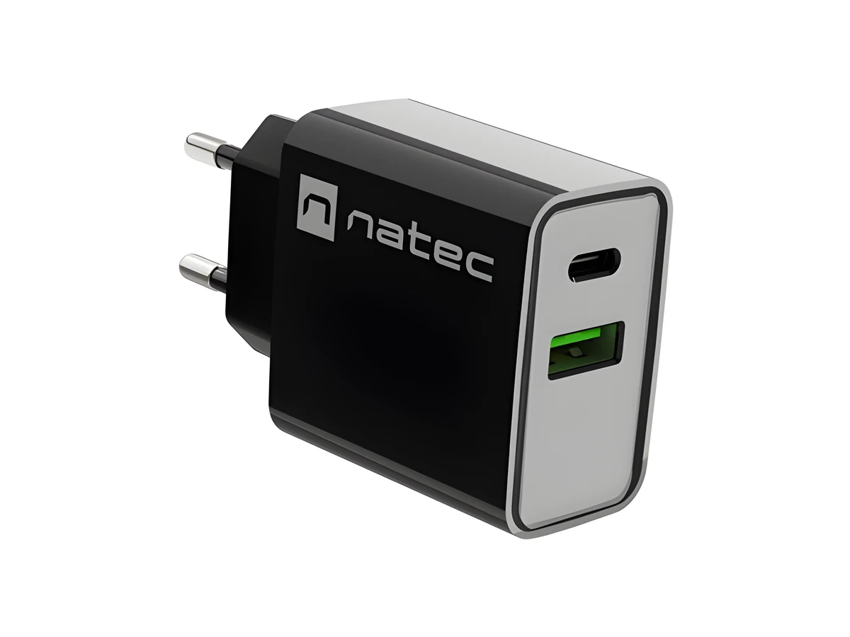 NATEC RIBERA USB-A + USB-C 20W Ładowarka Czarna