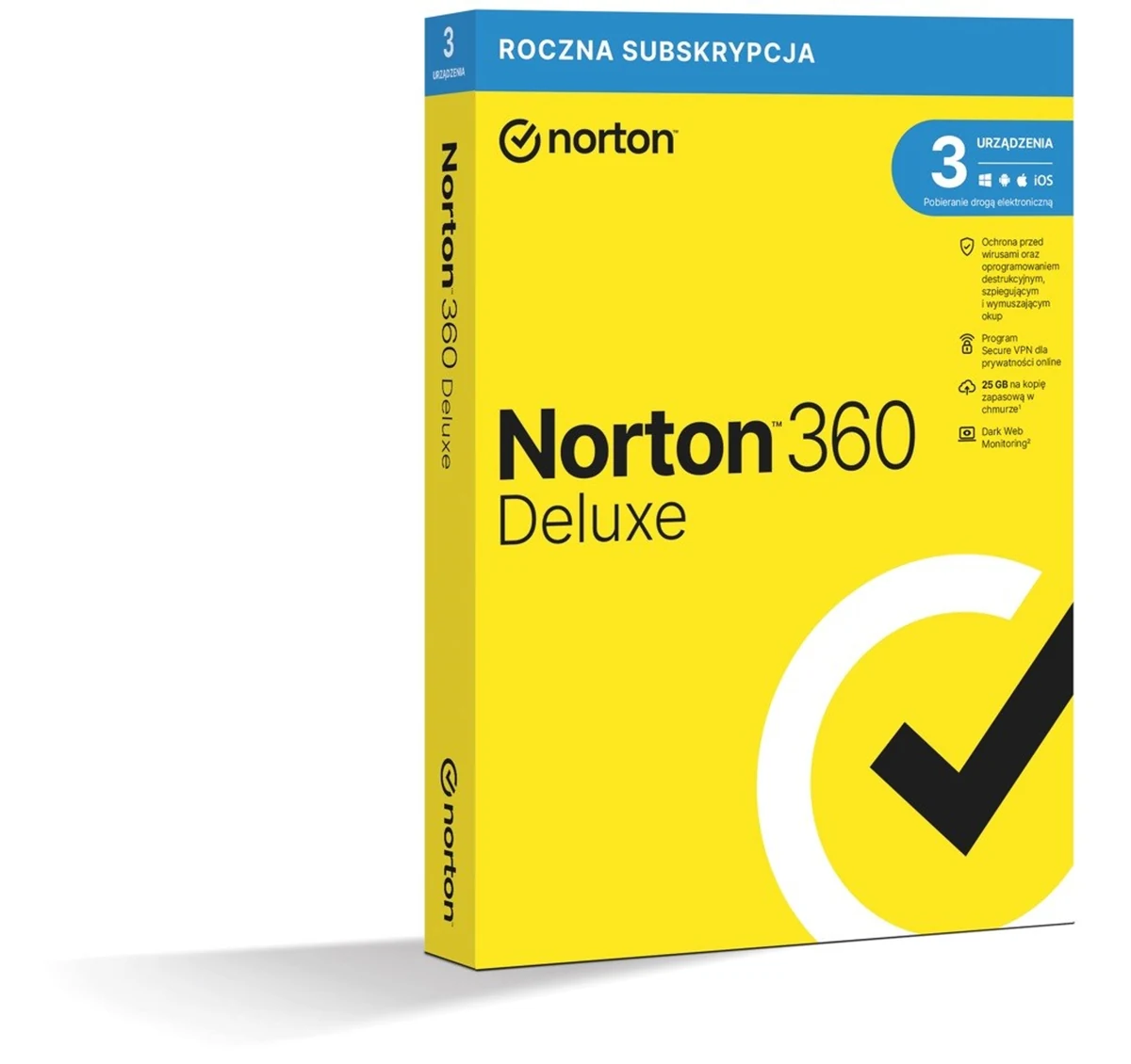 Oprogramowanie antywirusowe Norton 360 Deluxe - 3 stanowiska, 12 miesięcy, wersja pudełkowa
