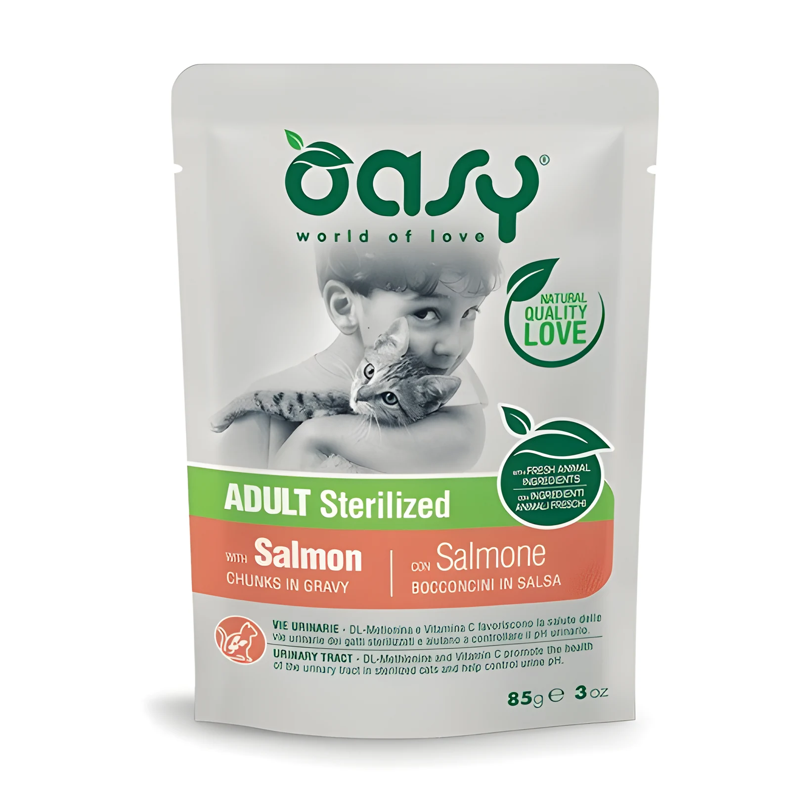 Oasy Chunks w sosie dla dorosłych kotów sterylizowanych z łososiem 85g