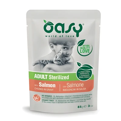 Oasy Chunks w sosie dla dorosłych kotów sterylizowanych z łososiem 85g