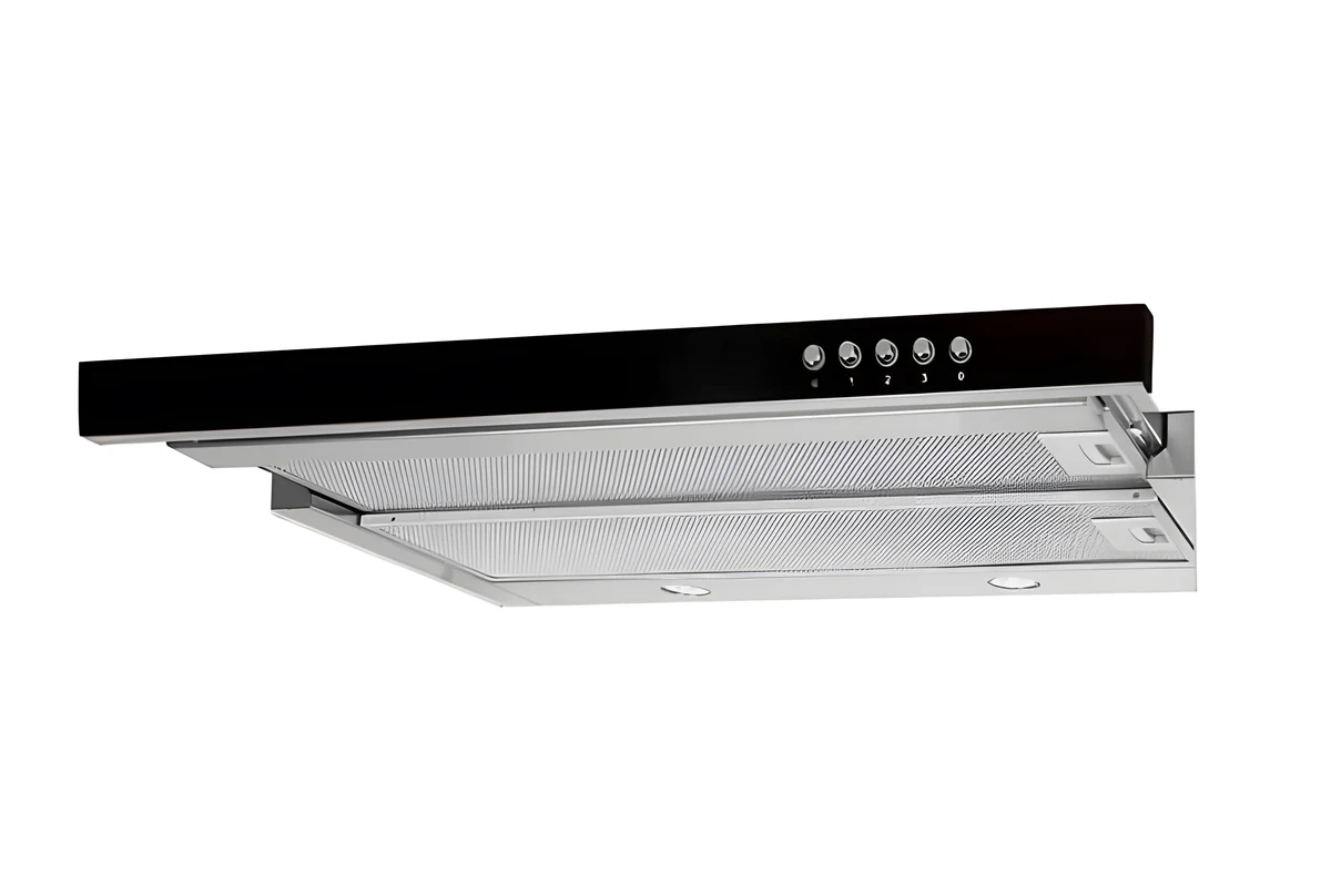Okap podszafkowy teleskopowy AKPO WK-7 LIGHT GLASS 50 INOX CZARNY (500mm; kolor inox, front czarne szkło)