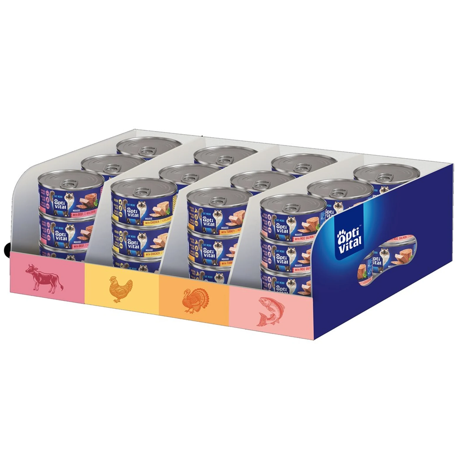 OptiVital mixcase: kurczak, wołowina, łosoś, indyk 36x85g