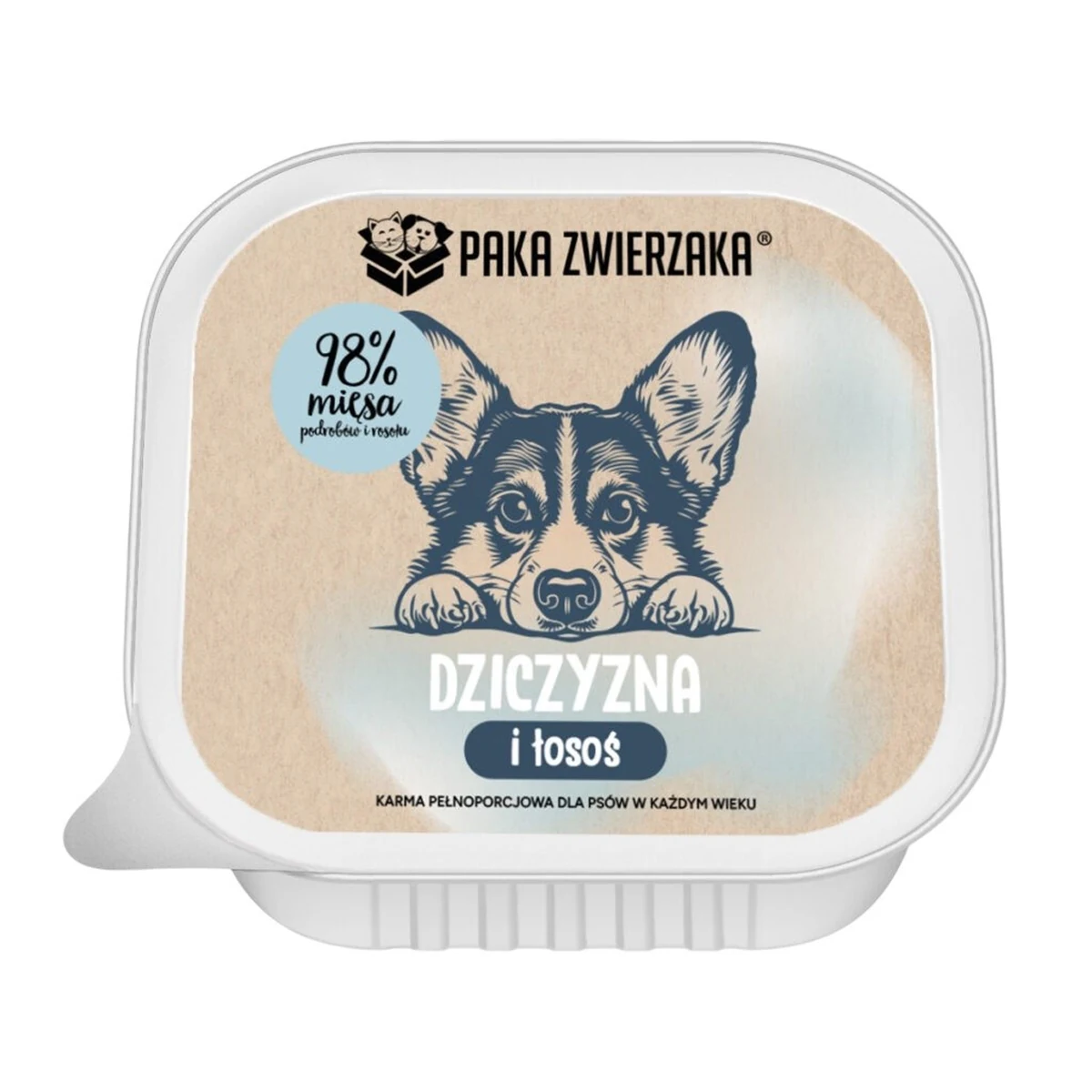 Paka Zwierzaka dziczyzna i łosoś mokra karma dla psa tacka 150g
