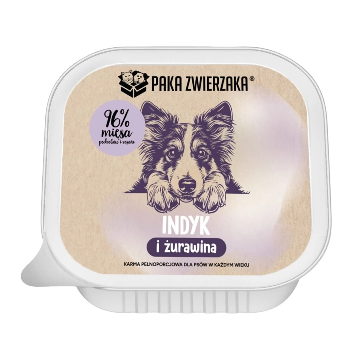 Paka Zwierzaka indyk i żurawina mokra karma dla psa tacka 150g