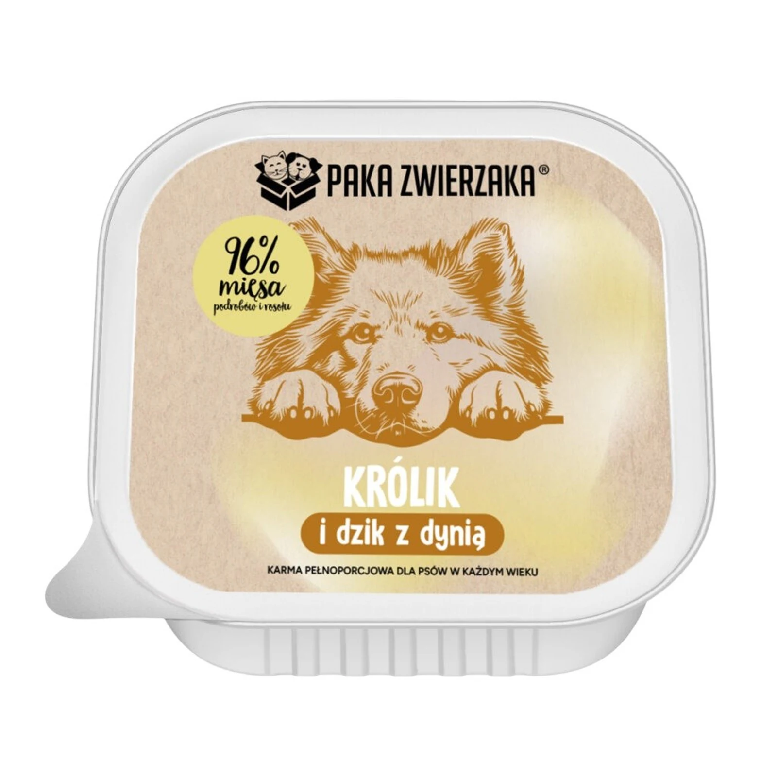 Mokra karma dla psa Paka Zwierzaka Królik i Dzik z Dynią, tacka 150g — zdjęcie 1 z 3