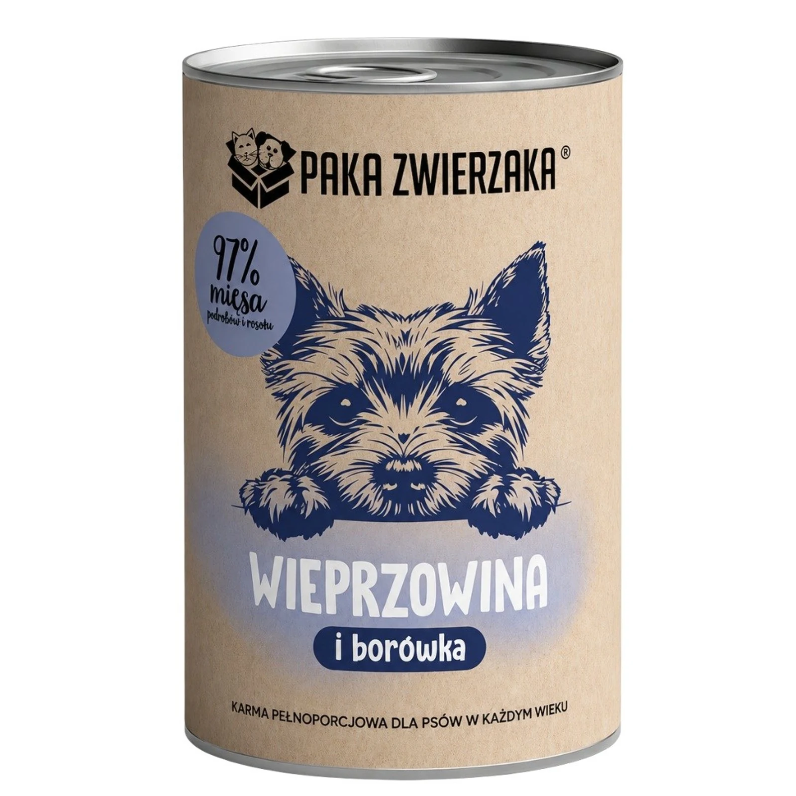 Mokra karma dla psa Paka Zwierzaka - Monobiałkowa wieprzowina z borówką 400g
