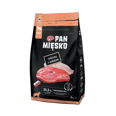Karma sucha dla psa Pan Mięsko Cielęcina i Indyk, opakowanie 3kg