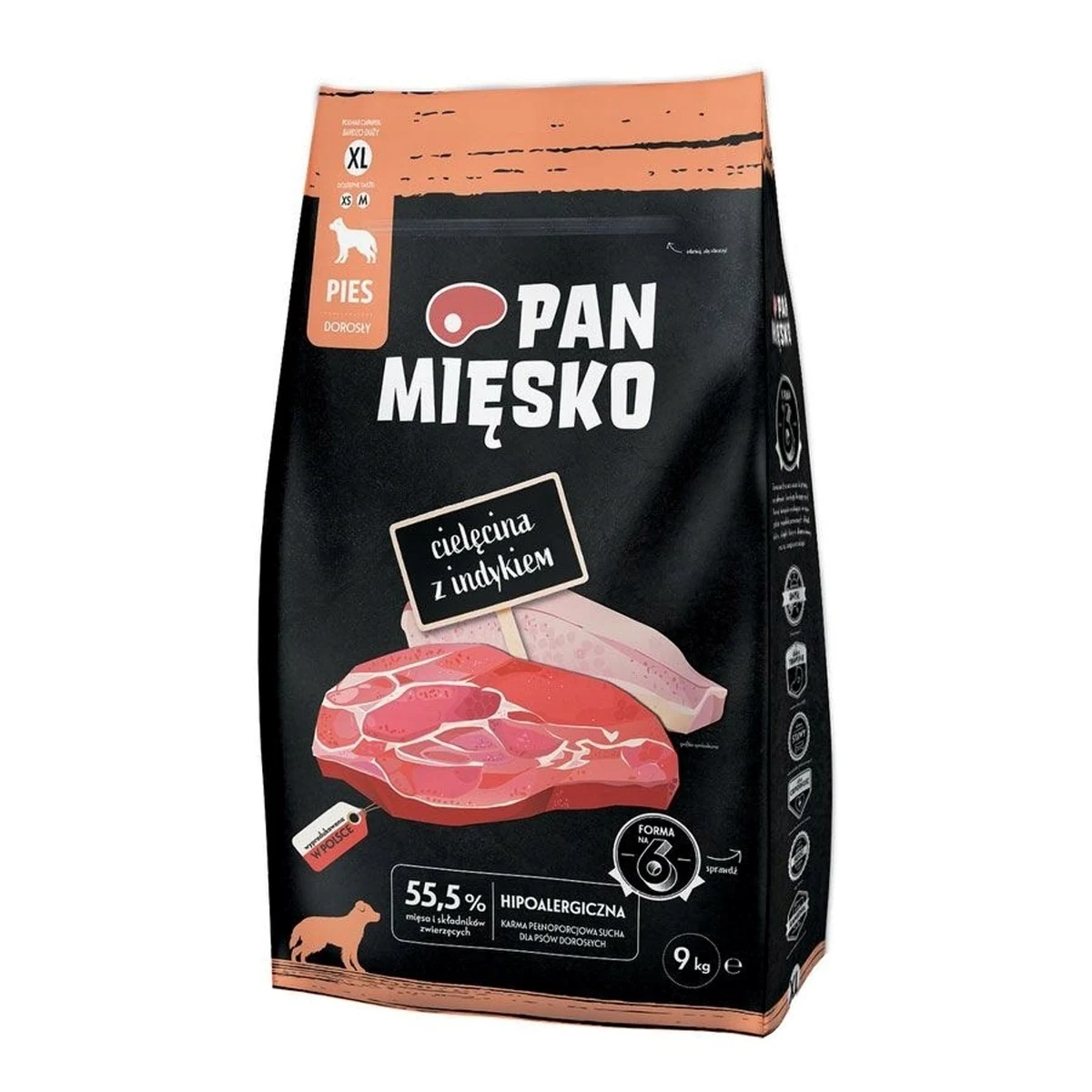PAN MIĘSKO Cielęcina z indykiem (dorosły) chrupki XL - Karma sucha dla psa - 9kg