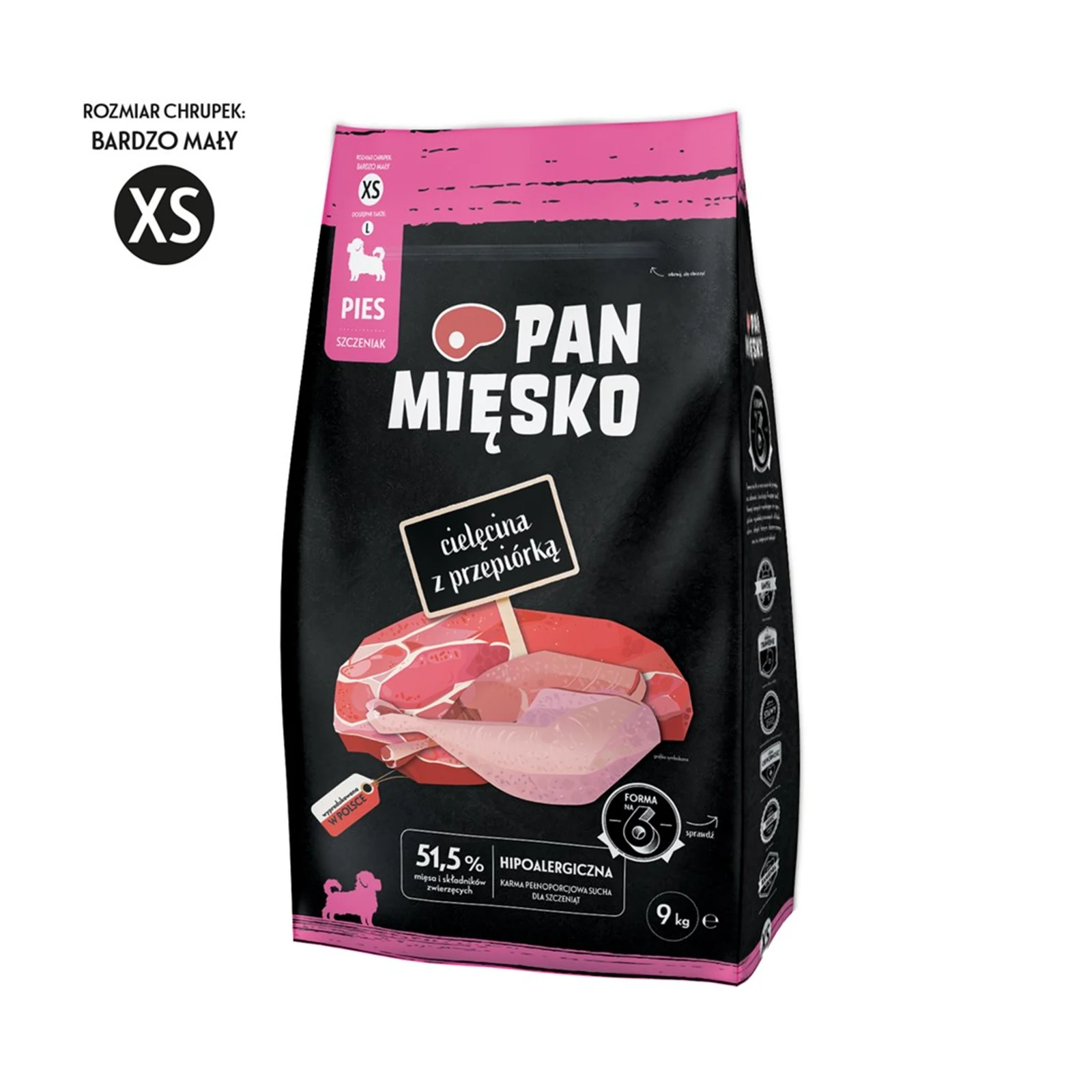 Pan Mięsko Cielęcina z przepiórką (szczeniak) chrupki XS 9kg
