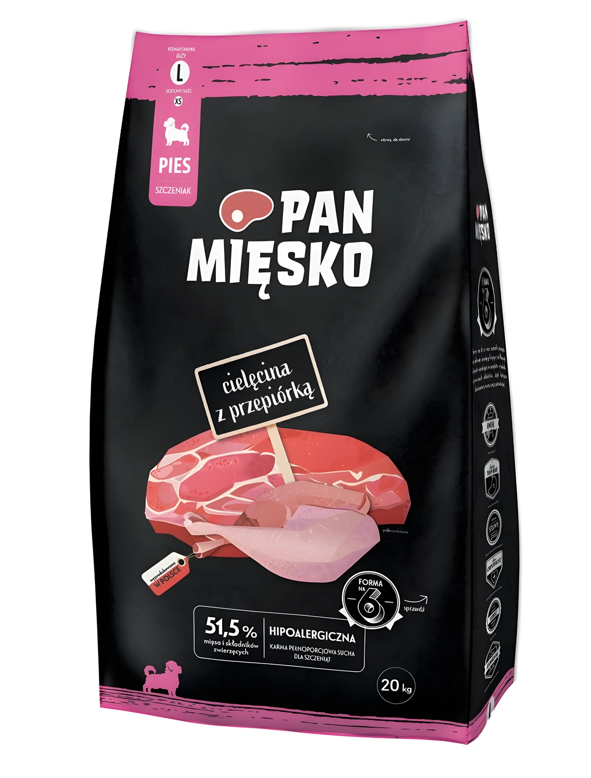 Karma sucha dla psa PAN MIĘSKO Cielęcina z przepiórką L - 20kg