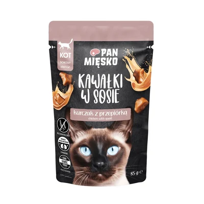 Karma mokra PAN MIĘSKO Kawałki w sosie Kurczak z przepiórką - 85g