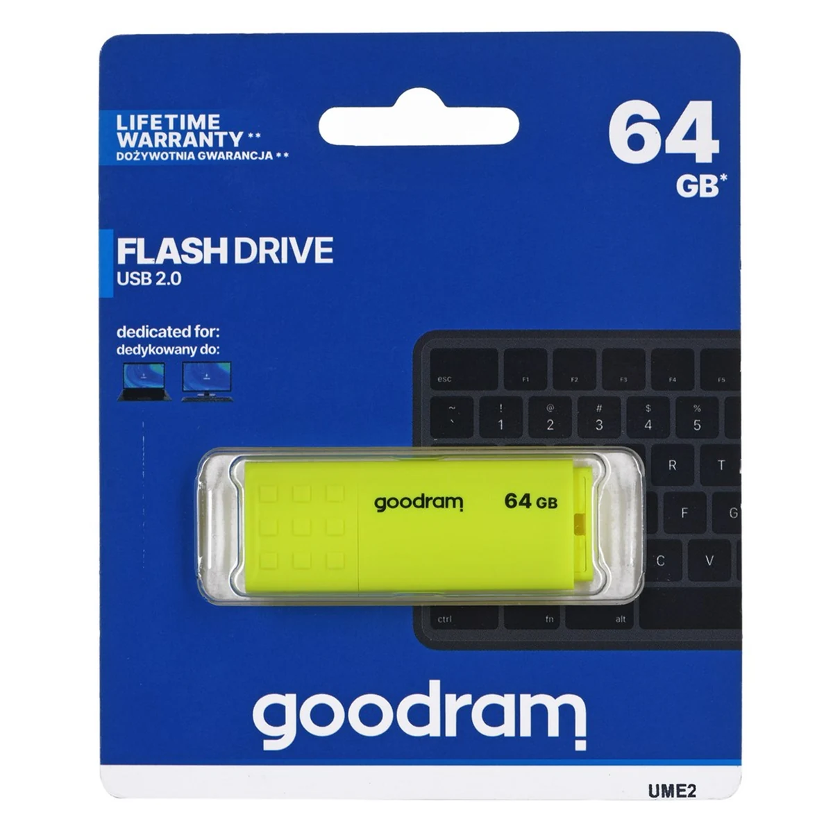 Pendrive GoodRam UME2 64GB, USB 2.0, Żółty