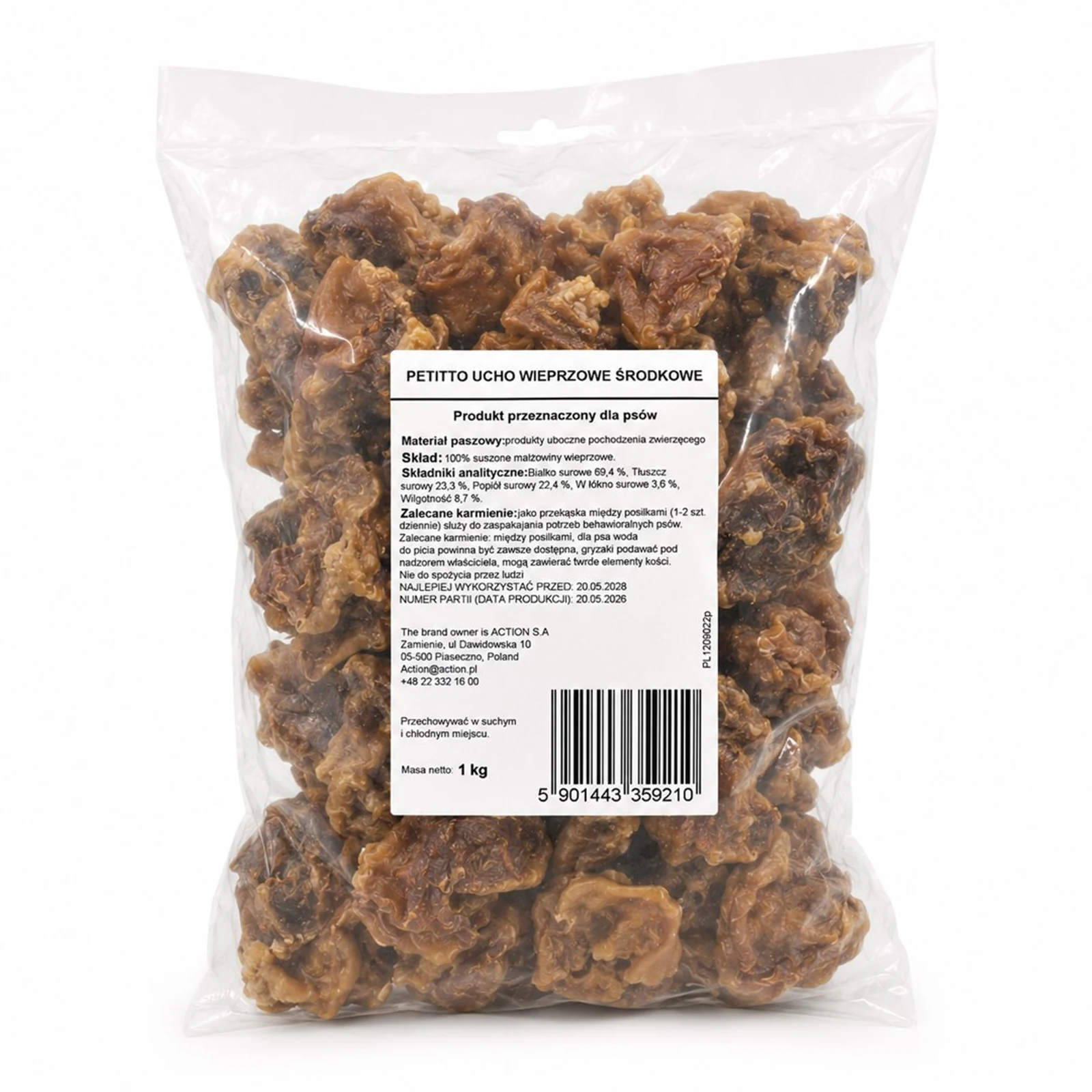 PETITTO Ucho wieprzowe środkowe przysmak dla psa 1kg — zdjęcie 1 z 5