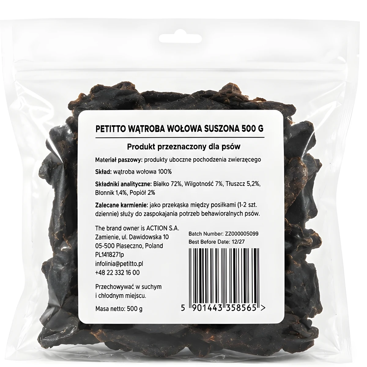 Przysmak dla psa - Suszone wątróbki wołowe PETITTO 500g