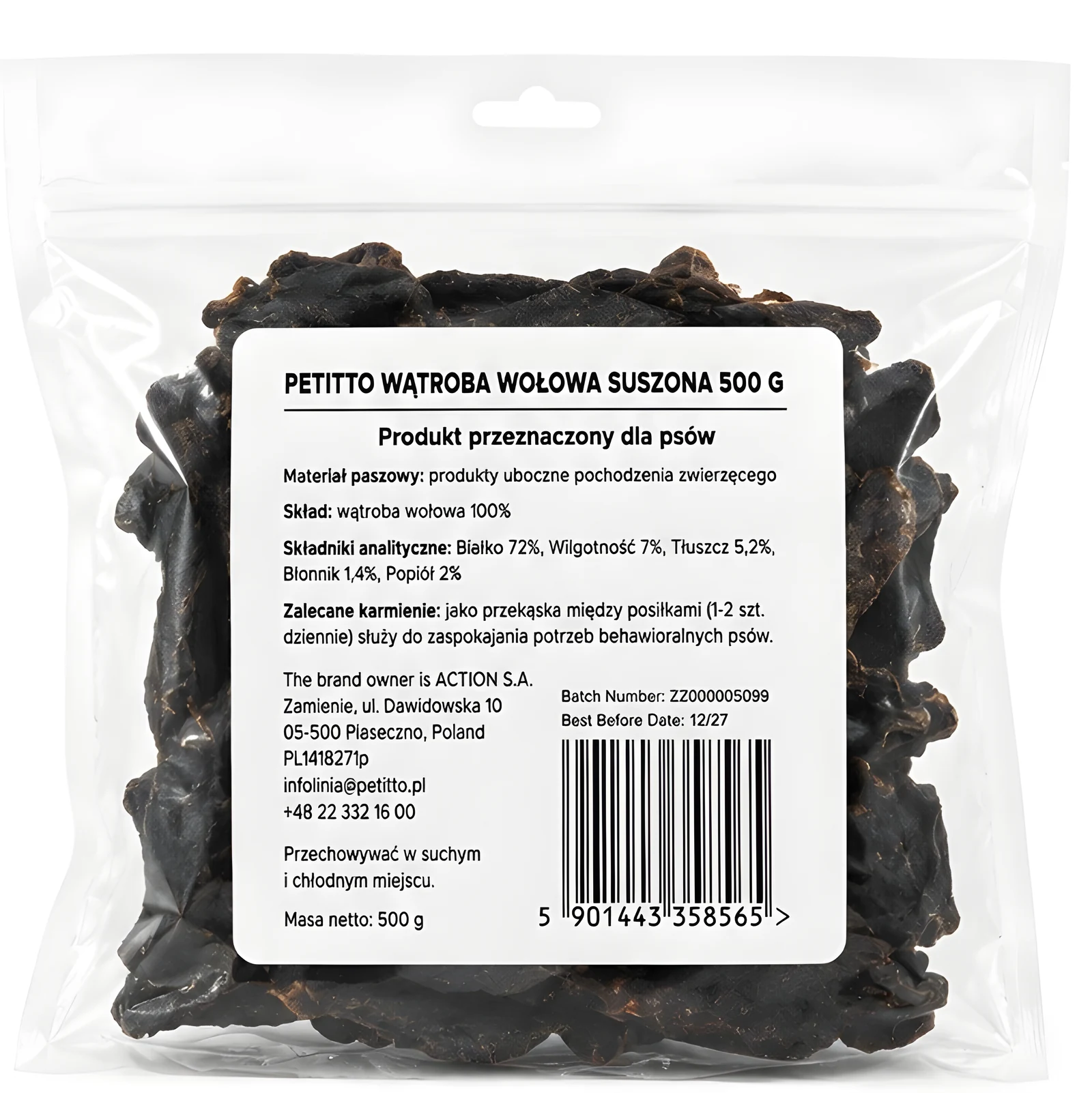 Przysmak dla psa - Suszone wątróbki wołowe PETITTO 500g — zdjęcie 1 z 2