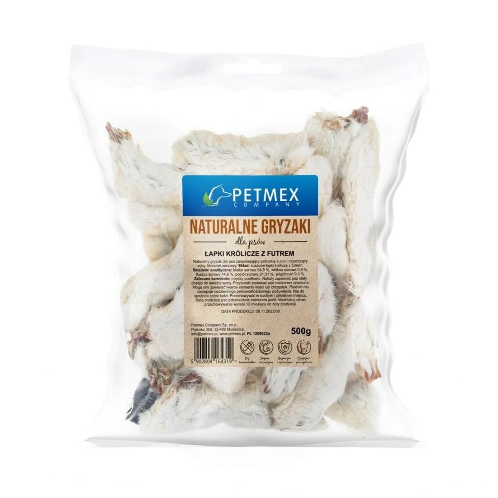 PETMEX Łapki królicze z futrem gryzak przysmak dla psa 500g — zdjęcie 1 z 2