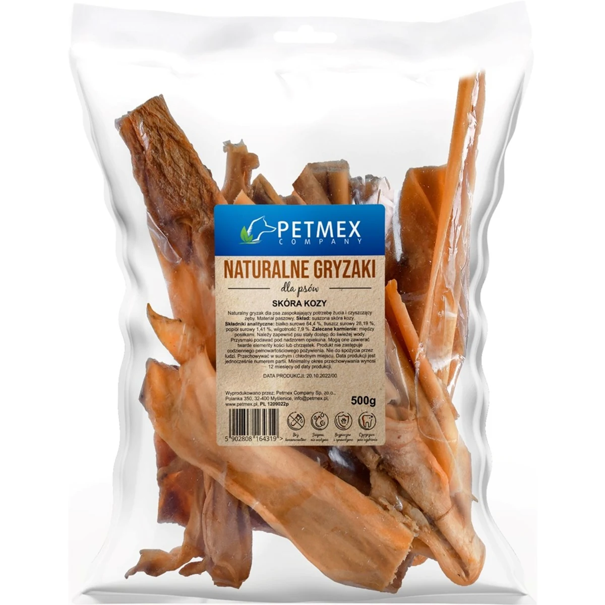 PETMEX Naturalny gryzak skóra kozy przysmak dla psa 500g