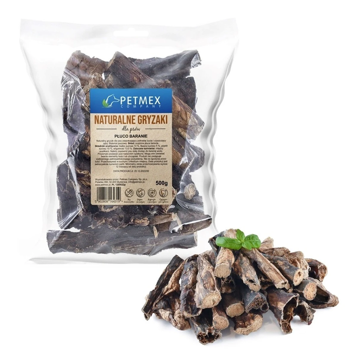 PETMEX Płuco Baranie gryzak przysmak dla psa 500g