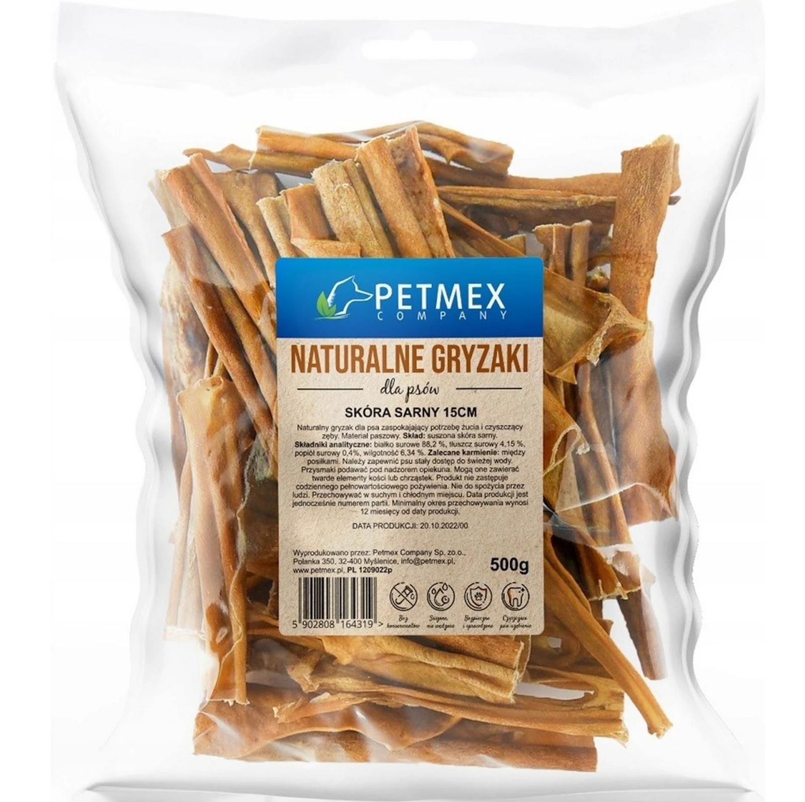 Przysmak dla psa - Skóra sarny PETMEX 15 cm, 500 g