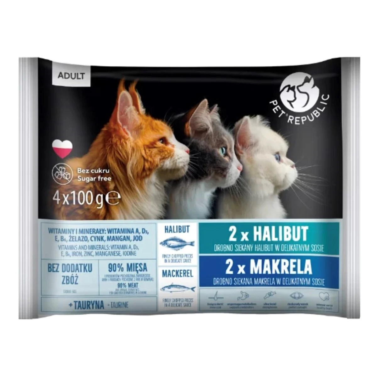 PetRepublic Adult halibut - makrela mokra karma dla kota 4x100g