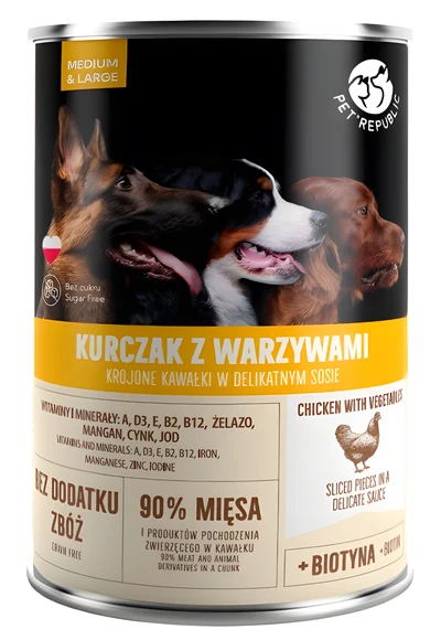 Mokra karma dla psa PetRepublic, kurczak z warzywami, 1250 g