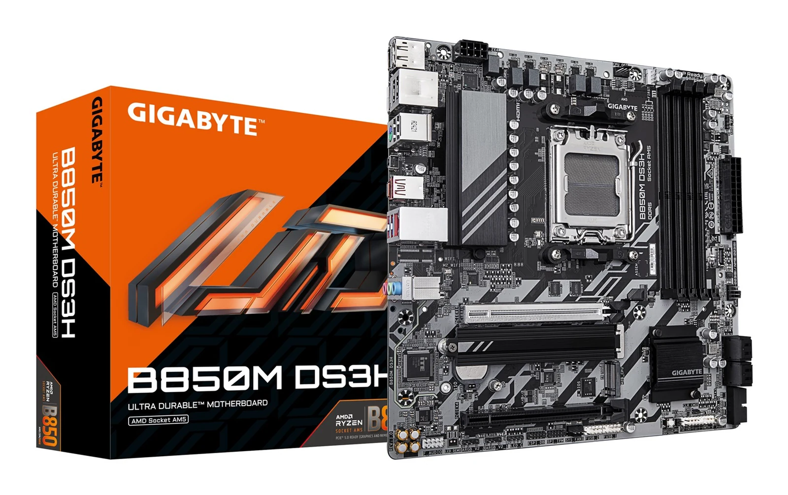 Płyta główna Gigabyte B850M DS3H (AMD AM5, ATX, 4x DDR5, 1x M.2, VGA, 7x USB, LAN) — zdjęcie 1 z 4