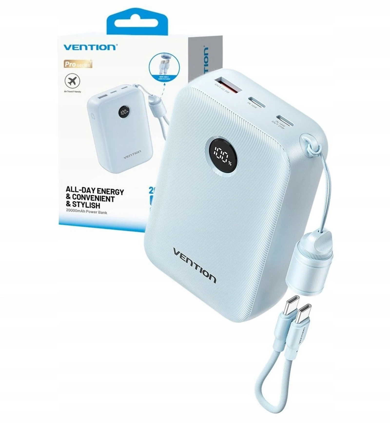 Powerbank Vention 20000mAh, 2x USB-C, 1x USB-A, niebieski — zdjęcie 1 z 4
