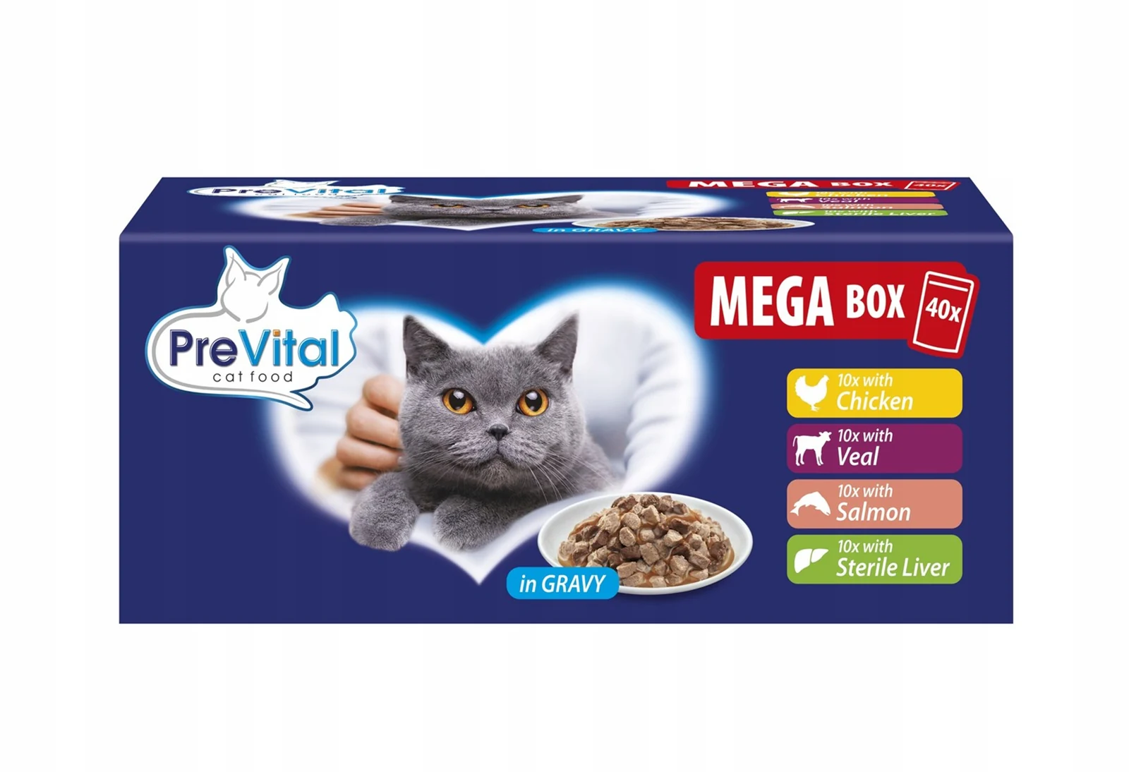 Mokra karma dla kota PREVITAL - mix smaków, zestaw 40 saszetek po 100g — zdjęcie 1 z 4