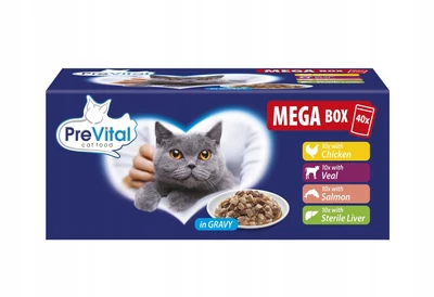 Mokra karma dla kota PREVITAL - mix smaków, zestaw 40 saszetek po 100g