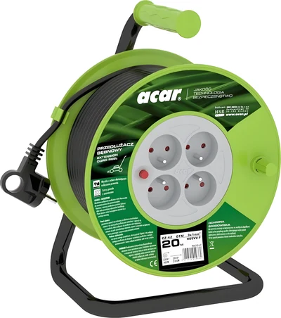 Przedłużacz zwijany Acar PZ-4Z/OTM, 20 m, H05VV-F 3G1.0, czarny