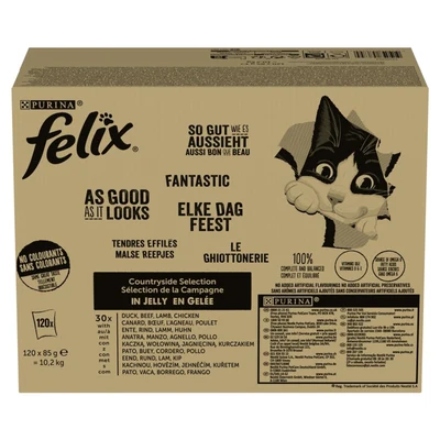 Mokra karma dla kota PURINA FELIX FANTASTIC - Mix Wiejskie smaki, 120 saszetek po 85g