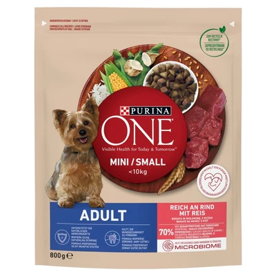 Karma sucha dla dorosłych psów małych ras Purina One Mini Adult z wołowiną i ryżem - 800 g