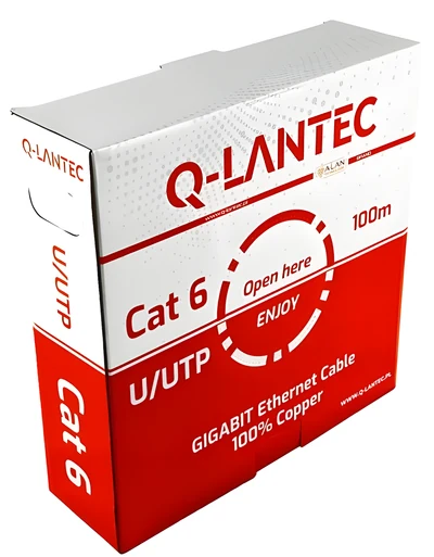 Kabel sieciowy Q-LANTEC U/UTP kat.6, 100m, szary
