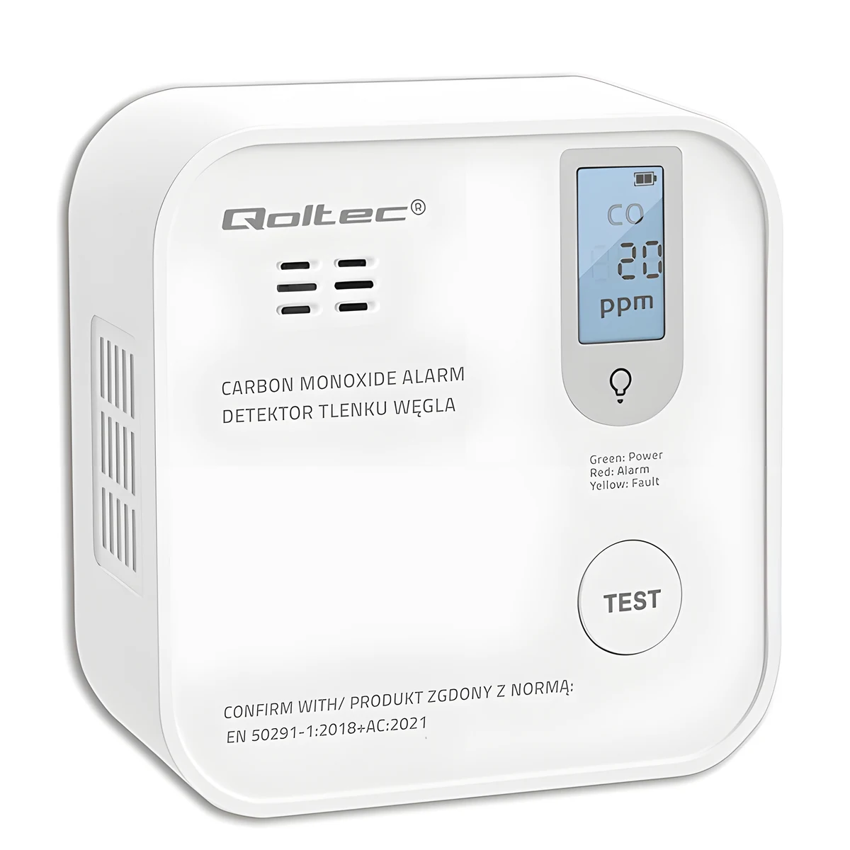 QOLTEC CZUJNIK TLENKU WĘGLA (CZADU) Z BATERIĄ | DETEKTOR CO | ALARM 85DB | LED
