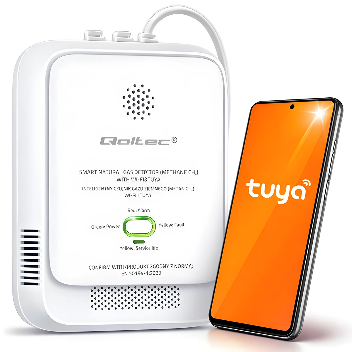QOLTEC CZUJNIK WYCIEKU GAZU ZIEMNEGO | DETEKTOR CH4 | NG | TUYA | WI-FI | ALARM 85DB | LED