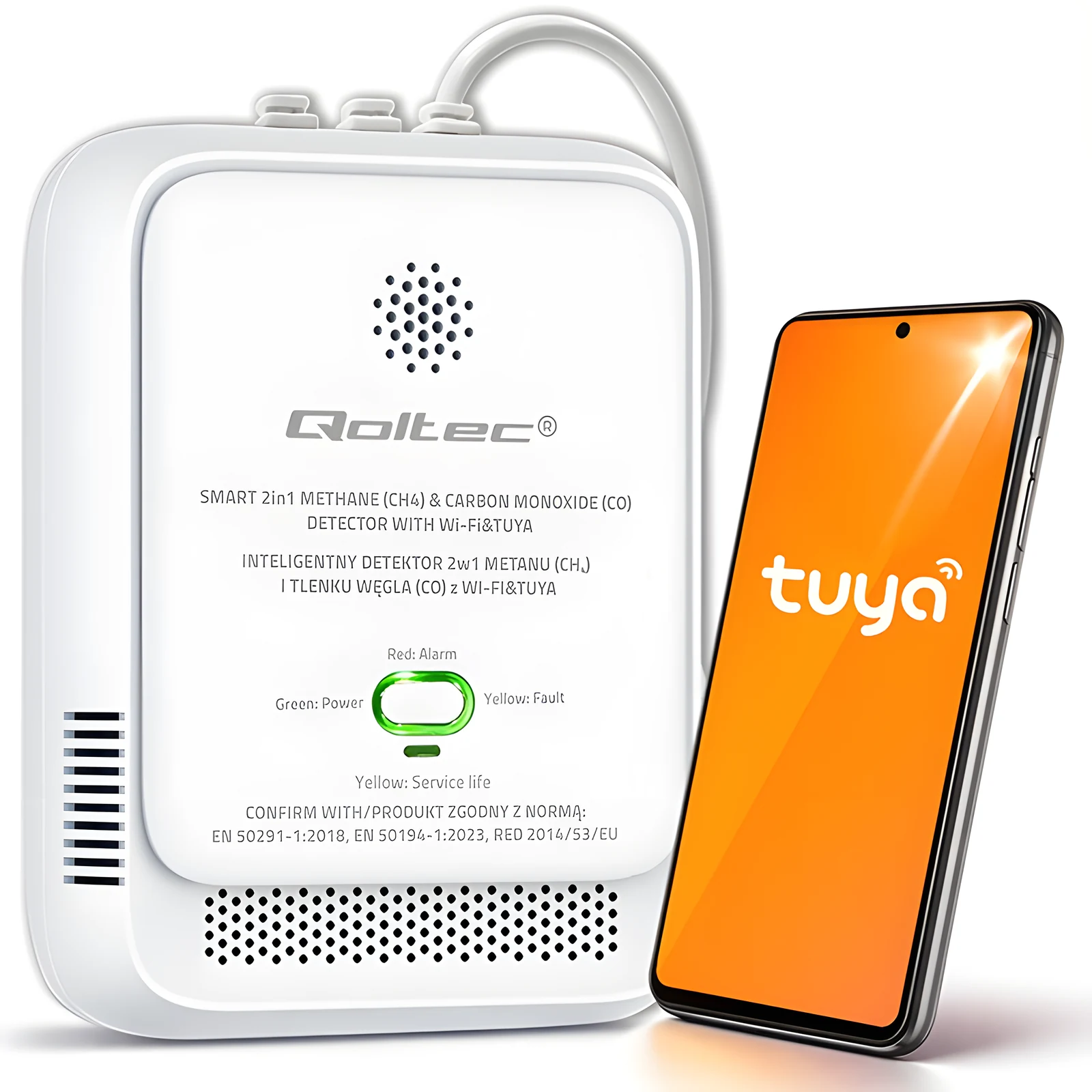 QOLTEC CZUJNIK WYCIEKU GAZU ZIEMNEGO I TLENKU WĘGLA (CZADU) | TUYA | WI-FI | ALARM 85DB | LED — zdjęcie 1 z 7