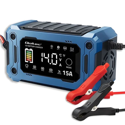Ładowarka Qoltec 12V 15A | Prostownik do akumulatorów AGM, GEL, LIFEPO4 | Wyświetlacz LCD