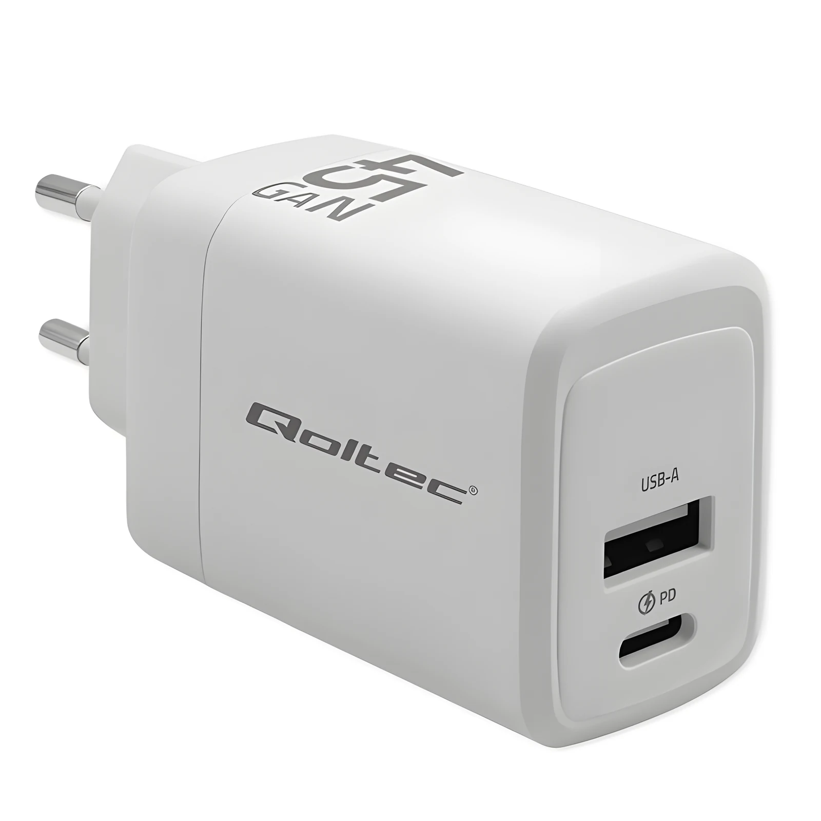 QOLTEC ŁADOWARKA 45W GAN | 5-20V | 1.5-3A | 1XUSB-C PD | 1XUSB QC 3.0 | BIAŁA — zdjęcie 1 z 8