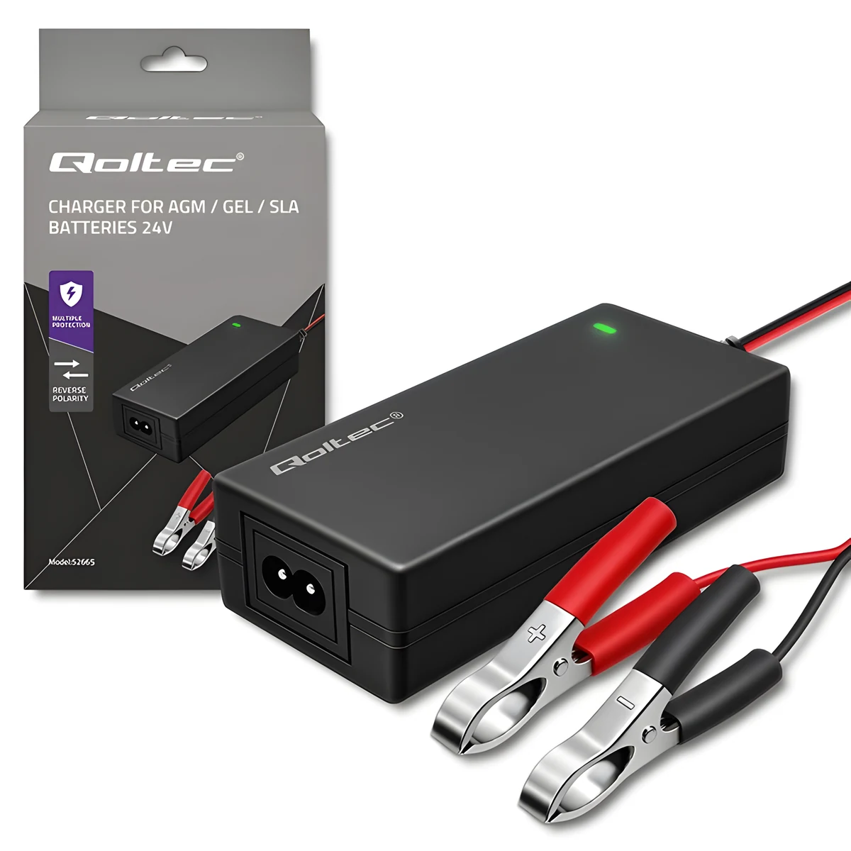 Prostownik do akumulatorów AGM i żelowych Qoltec 24V 2A 48W z wyświetlaczem LED