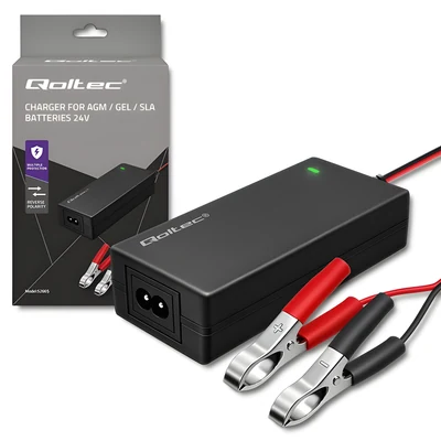 Prostownik do akumulatorów AGM i żelowych Qoltec 24V 2A 48W z wyświetlaczem LED