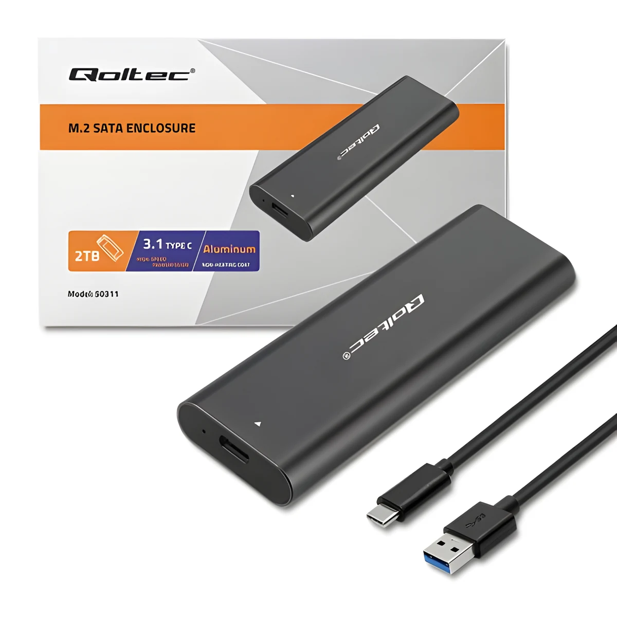 QOLTEC OBUDOWA M.2 SATA SSD | NVME | USB C