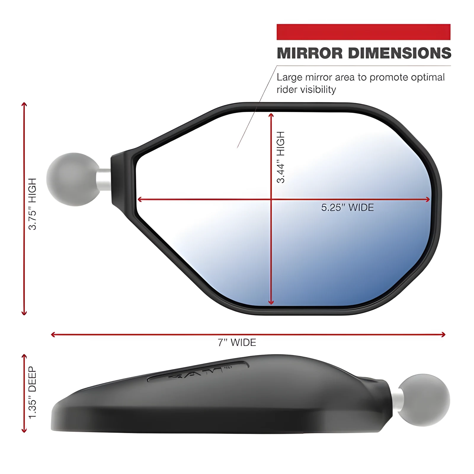 RAM® Tough-Mirror™ Prawe lusterko bez kulki — zdjęcie 1 z 4