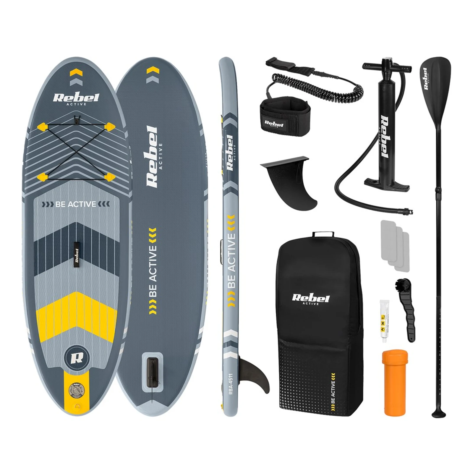 REBEL ACTIVE DESKA SUP POMPOWANA SZARA 244X76X10 ZESTAW RBA-4511 — zdjęcie 1 z 8