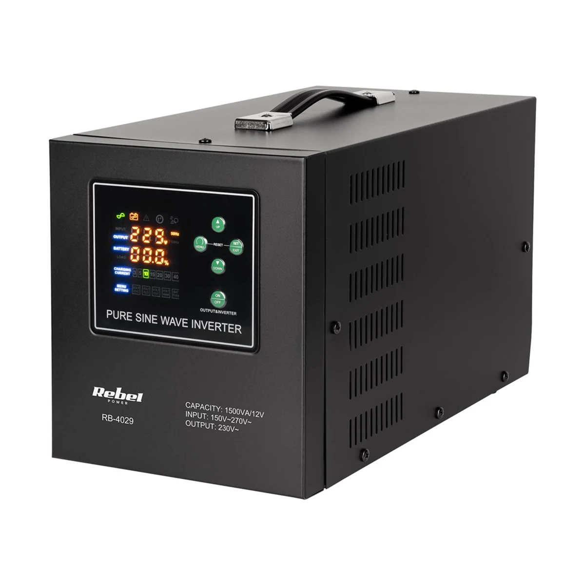 REBEL ZASILACZ AWARYJNY Z CZYSTYM PRZEBIEGIEM SINUSOIDALNYM I FUNKCJĄ ŁADOWANIA LFP4 12V 230V 500VA/300W RB-4026