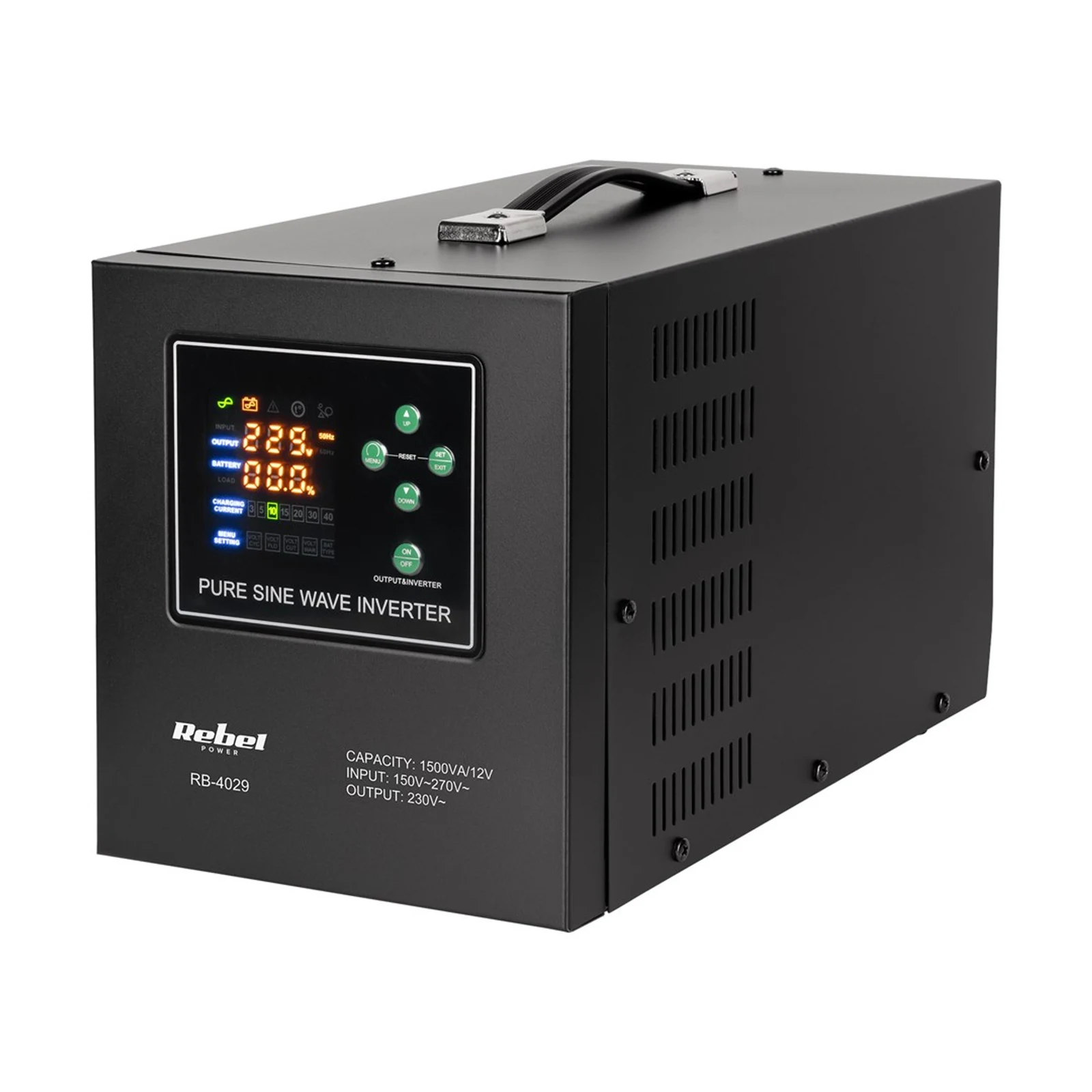 REBEL ZASILACZ AWARYJNY Z CZYSTYM PRZEBIEGIEM SINUSOIDALNYM I FUNKCJĄ ŁADOWANIA LFP4 12V 230V 500VA/300W RB-4026 — zdjęcie 1 z 4